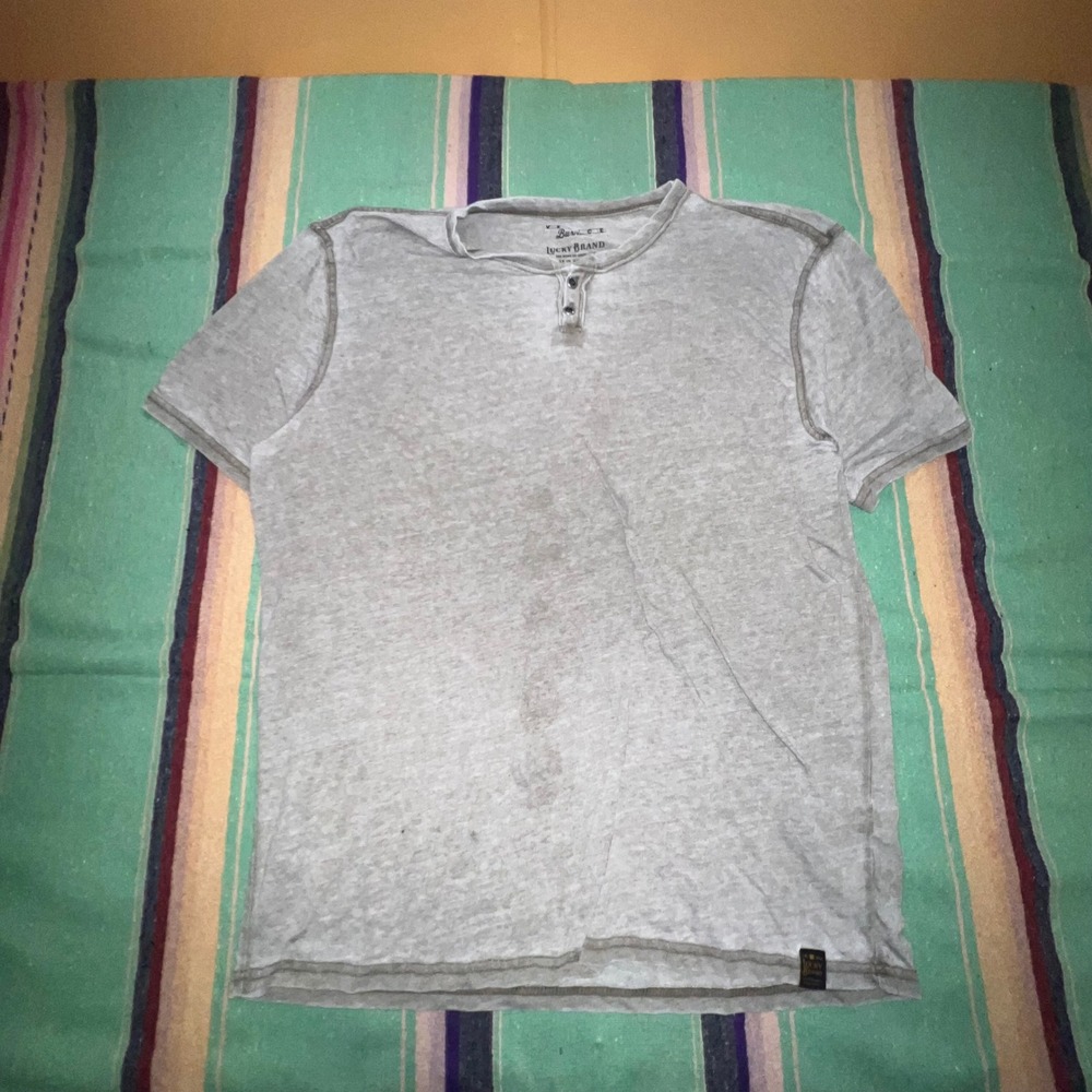 Lucky Brand Henley Shirt Mens L Green Venice Burnout Short Sleeve Distressed